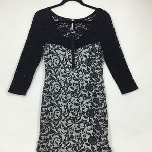 Free People Black & Gray Lace Dress Size M